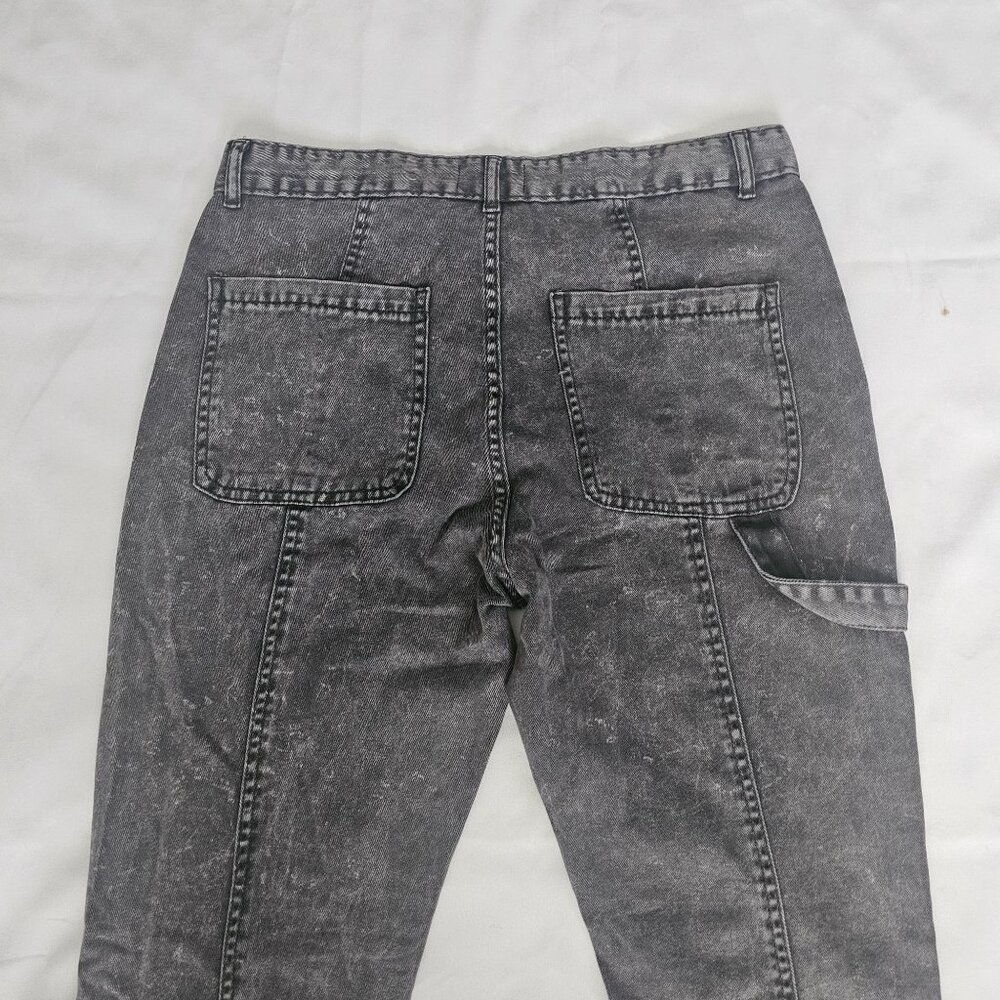 Men's Washed Charcoal Patchwork Jeans - Picture 7 of 16